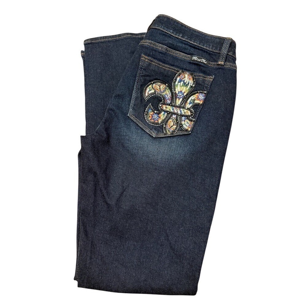 Miss Me Jeans Womens Size 31 Dark Wash Skinny Sequin Pockets - Picture 5 of 12